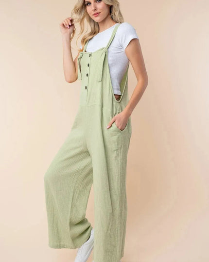 White Birch Texture Sleeveless Wide Leg Jumpsuit - ShopEasier