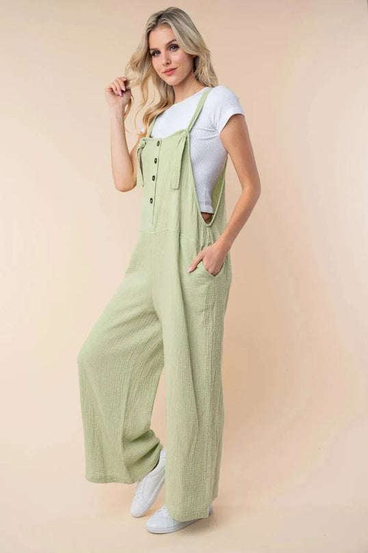 White Birch Texture Sleeveless Wide Leg Jumpsuit - ShopEasier