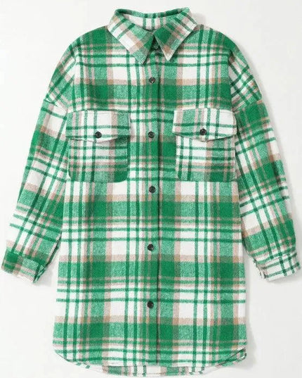 Plaid Flap Pocket Long Sleeve Shacket - ShopEasier