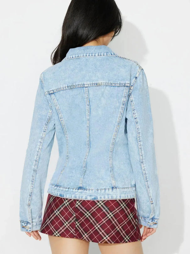 Button Up Long Sleeve Denim Shacket - ShopEasier