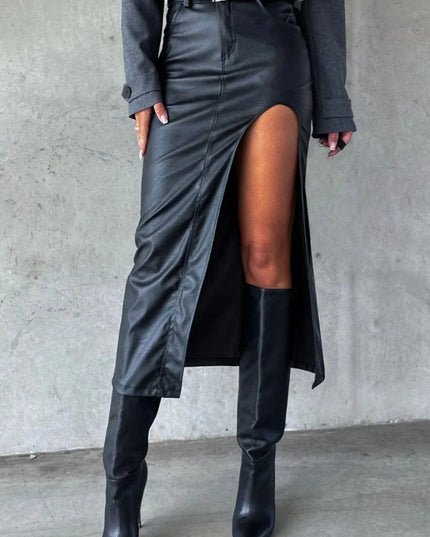 Chic Slit Midi Skirt with Functional Pockets