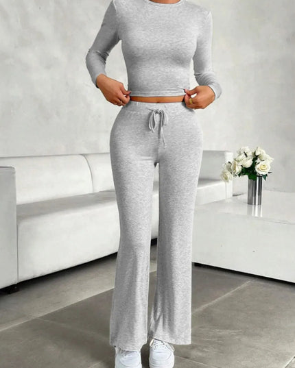 Casual Two-Piece Long Sleeve Top and Drawstring Pant Set