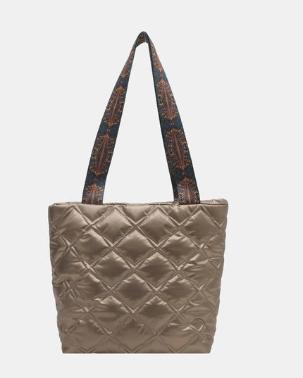 PU Leather Printed Strap Quilted Handbag