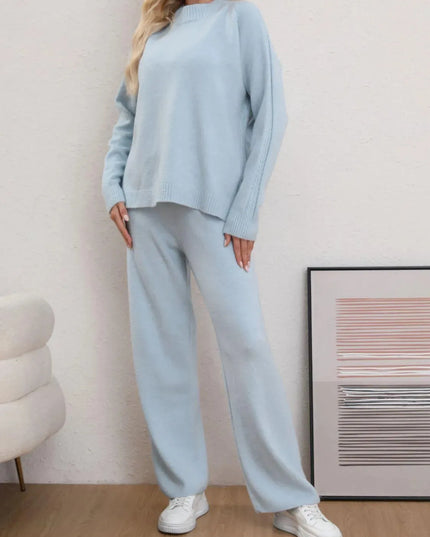 Mock Neck Long Sleeve Top and Pants Sweater Set - ShopEasier