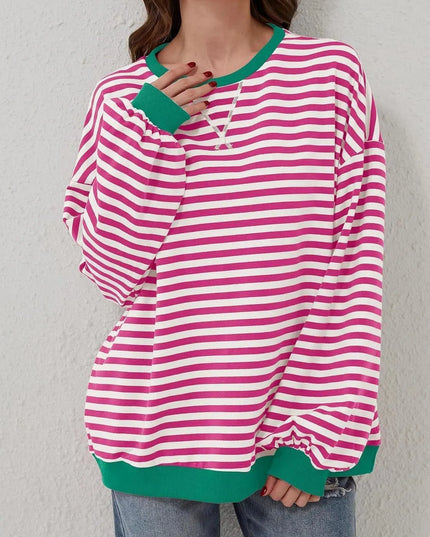 Chic Contrast Striped Long Sleeve Pullover