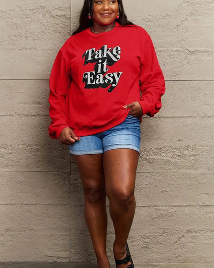 Simply Love Full Size TAKE IT EASY Graphic Sweatshirt - ShopEasier