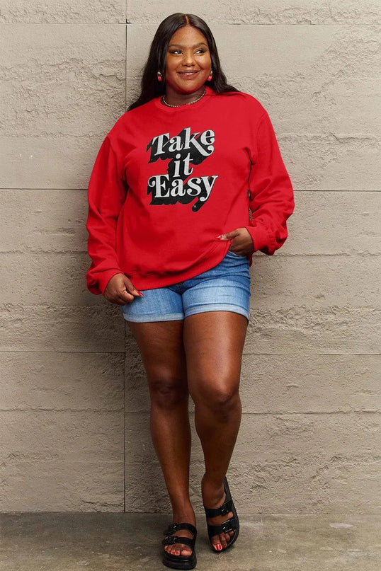 Simply Love Full Size TAKE IT EASY Graphic Sweatshirt - ShopEasier