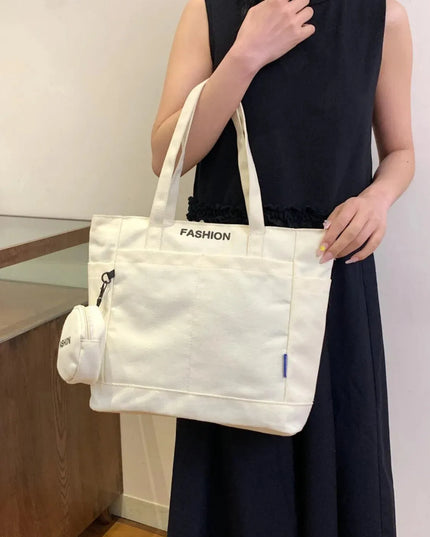 Large Canvas Tote Bag with Convenient Pouch