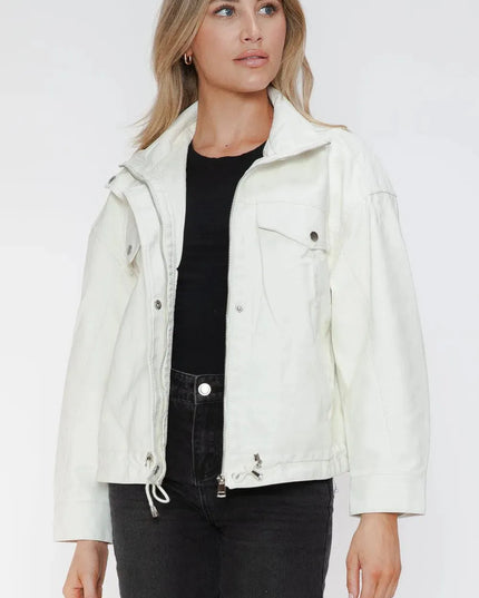 How Dare U Drawstring Hem PU Leather Zip Up Jacket - ShopEasier