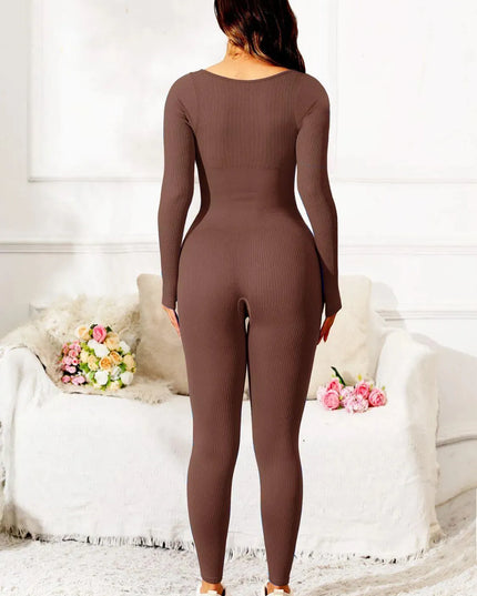 Scoop Neck Long Sleeve Active Jumpsuit - ShopEasier