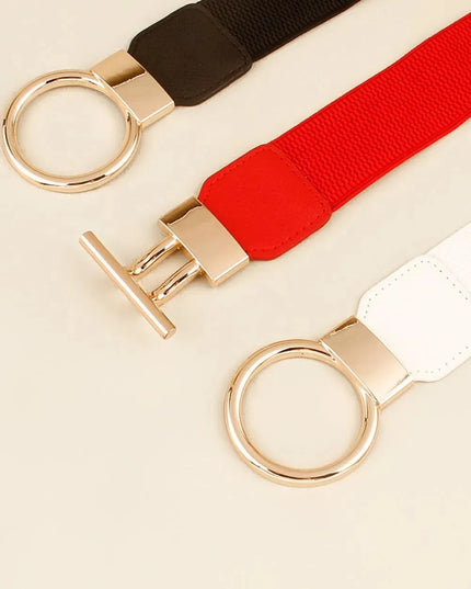 Round Zinc Alloy Buckle PU Leather Belt