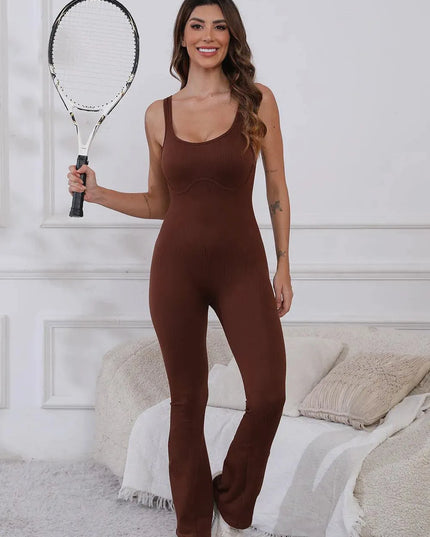 Scoop Neck Wide Strap Active Jumpsuit - ShopEasier