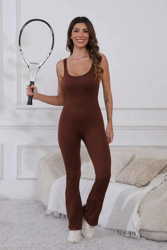 Scoop Neck Wide Strap Active Jumpsuit - ShopEasier