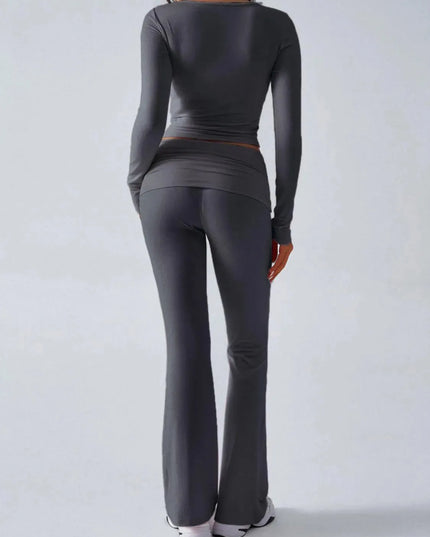 Chic Ruched Long Sleeve Top and Pants Ensemble