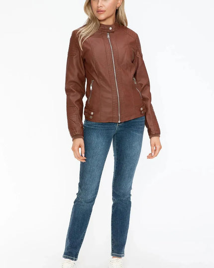 Snobbish Faux Leather Biker Jacket with Side Zip Pockets - ShopEasier