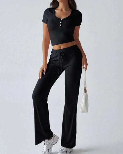 Devine Short Sleeve Top and Drawstring Pants Set - ShopEasier