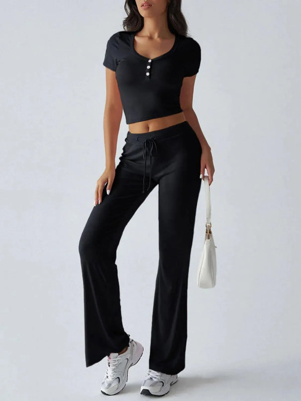 Devine Short Sleeve Top and Drawstring Pants Set - ShopEasier