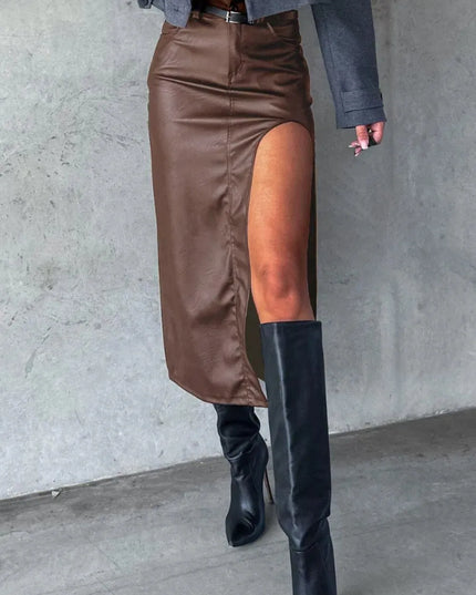 Chic Slit Midi Skirt with Functional Pockets