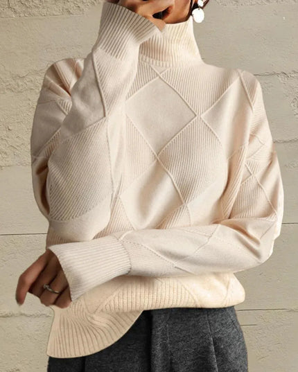 Geometric Turtleneck Long Sleeve Sweater - ShopEasier