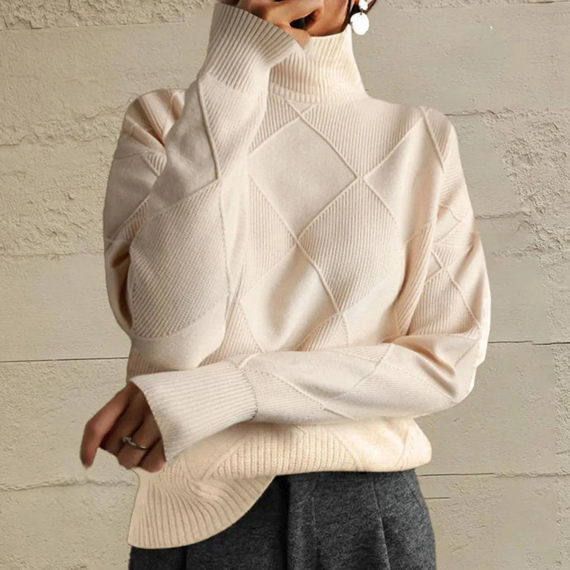 Geometric Turtleneck Long Sleeve Sweater - ShopEasier