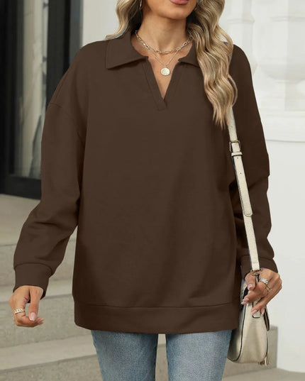 Johnny Collar Basic Long Sleeve Sweatshirt