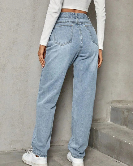 Asymmetric Waist Jeans with Pockets - ShopEasier