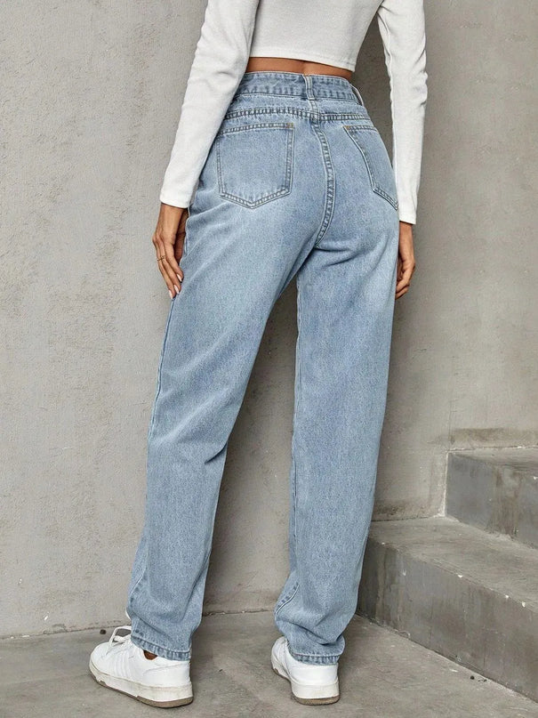 Asymmetric Waist Jeans with Pockets - ShopEasier