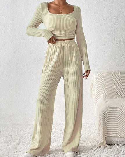 Honey Basic Scoop Neck Long Sleeve Top and Pants Duo