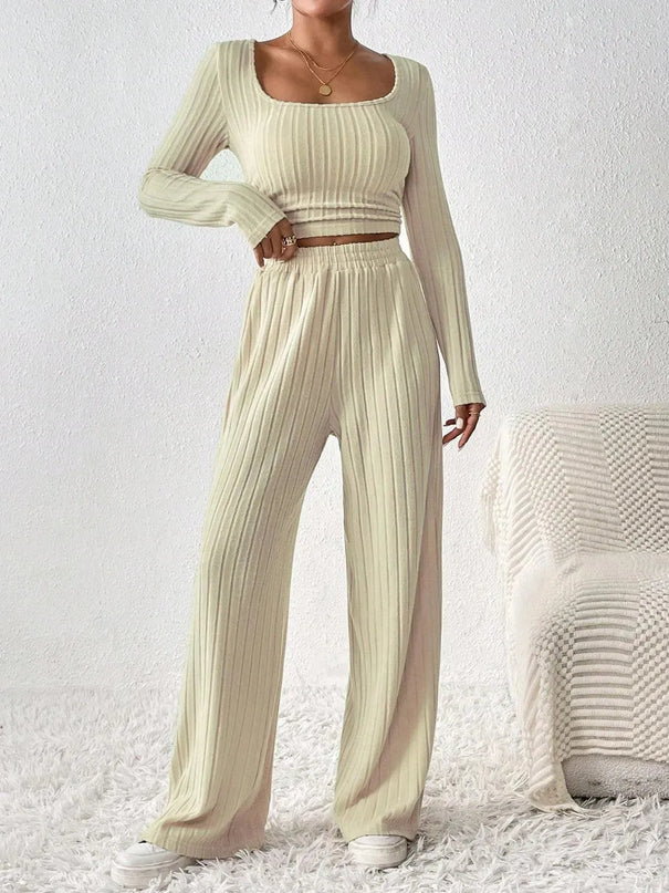 Honey Basic Scoop Neck Long Sleeve Top and Pants Duo