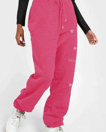 Butterfly Graphic Long Sweatpants with Drawstring by Simply Love