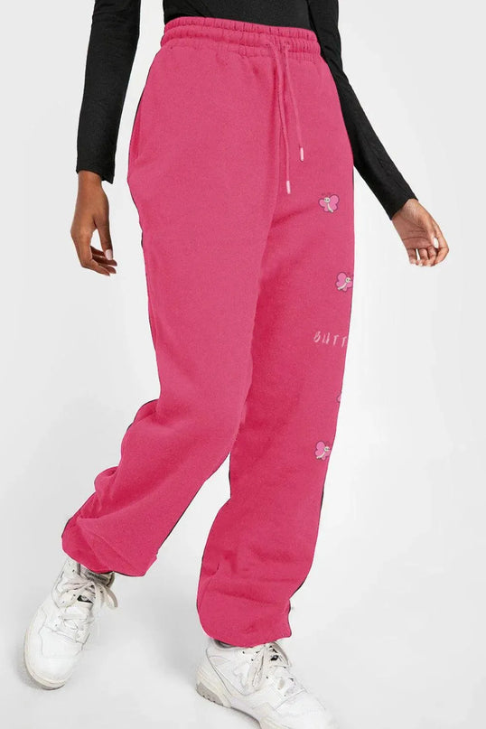 Butterfly Graphic Long Sweatpants with Drawstring by Simply Love