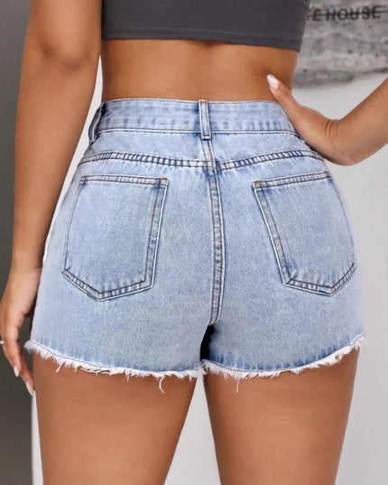 Distressed Pocketed Denim Cutoff Shorts