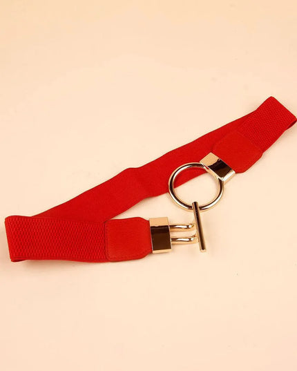 Round Zinc Alloy Buckle PU Leather Belt