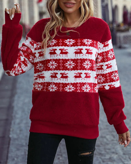 Christmas Element Round Neck Long Sleeve Sweatshirt - ShopEasier