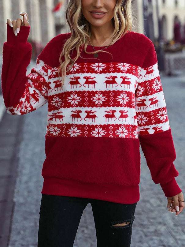 Christmas Element Round Neck Long Sleeve Sweatshirt - ShopEasier