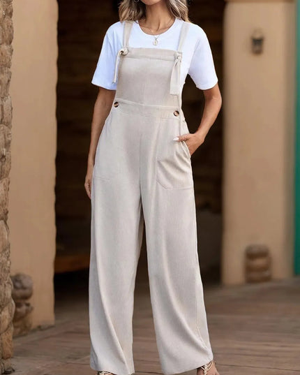 Perfee Tied Wide Leg Overalls with Pockets - ShopEasier