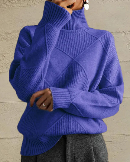 Geometric Turtleneck Long Sleeve Sweater - ShopEasier