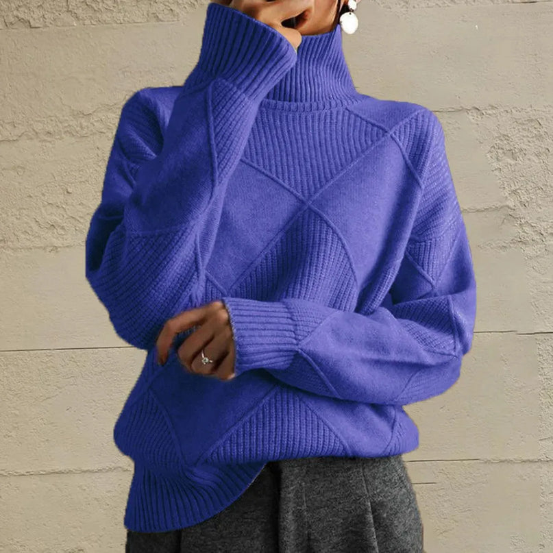 Geometric Turtleneck Long Sleeve Sweater - ShopEasier