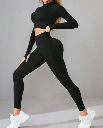 Mock Neck Long Sleeve Top and Leggings Active Set - ShopEasier