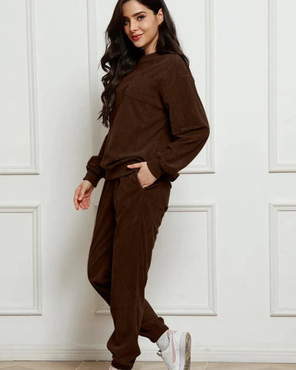 Cozy Corduroy Two-Piece Sweatshirt and Sweatpants Ensemble