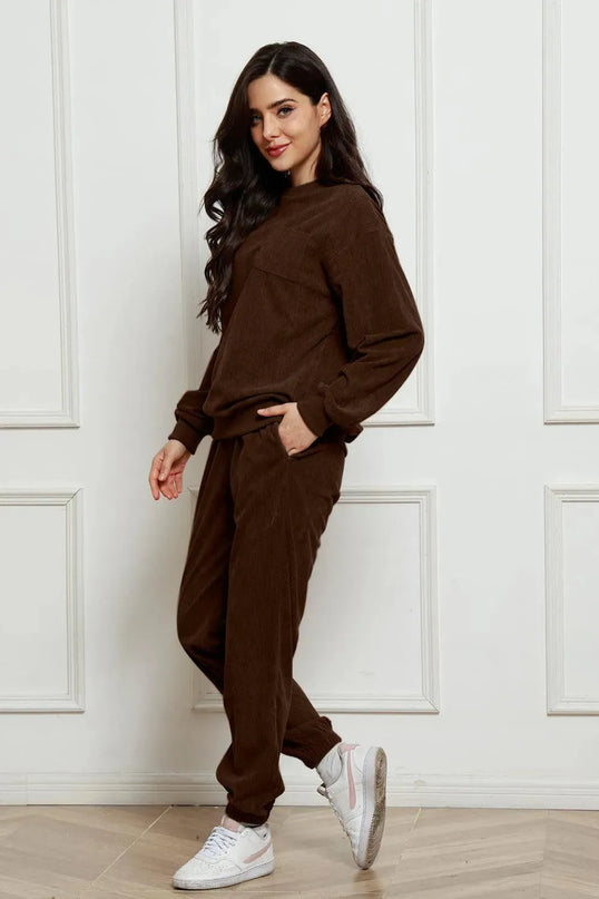 Cozy Corduroy Two-Piece Sweatshirt and Sweatpants Ensemble