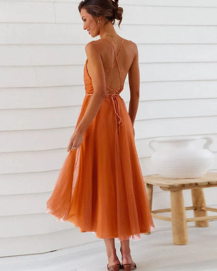 Backless Crisscross Sleeveless Midi Dress