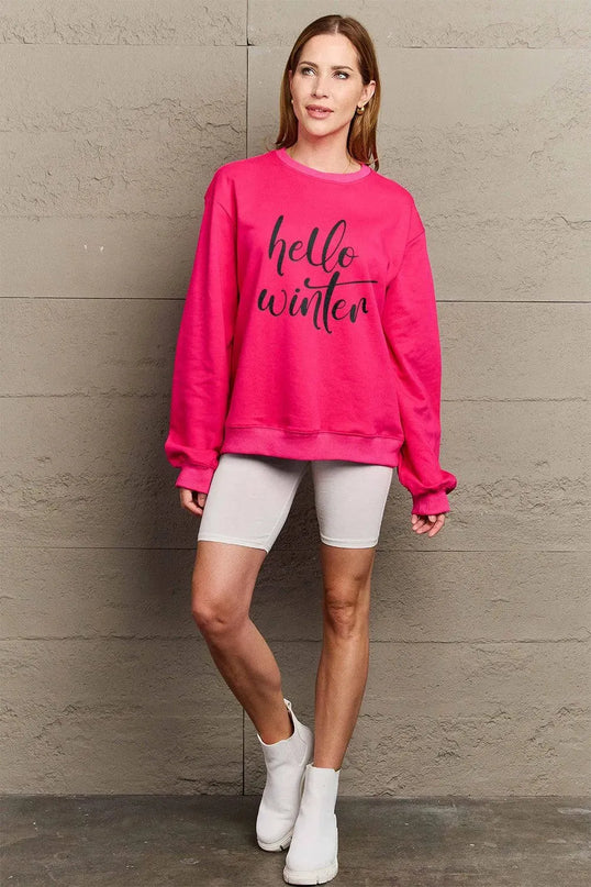 Simply Love Full Size HELLO WINTER Graphic Sweatshirt - ShopEasier