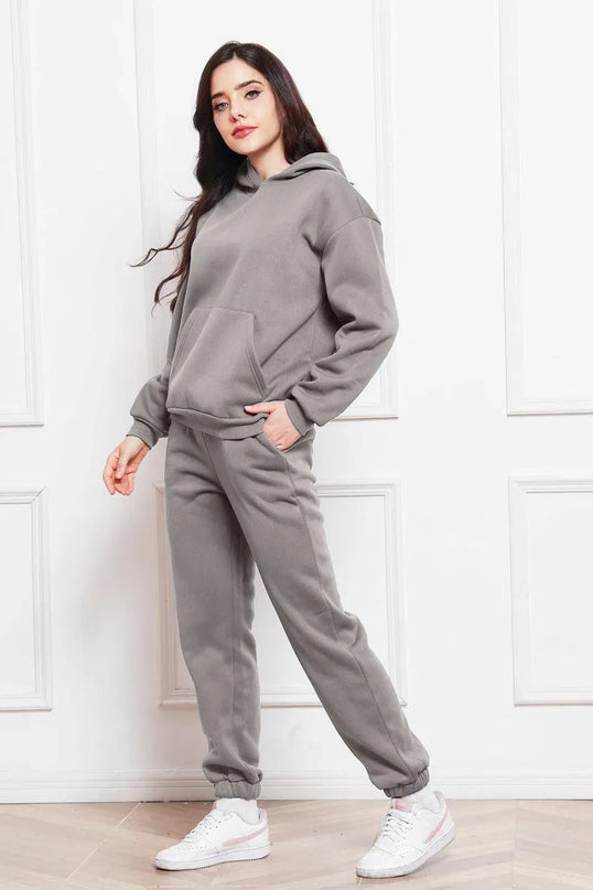 Casual Drop Shoulder Hoodie and Jogger Set