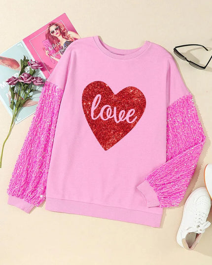 LOVE Heart Sequin Dropped Shoulder Sweatshirt - ShopEasier