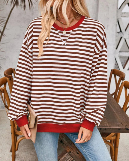 Chic Contrast Striped Long Sleeve Pullover