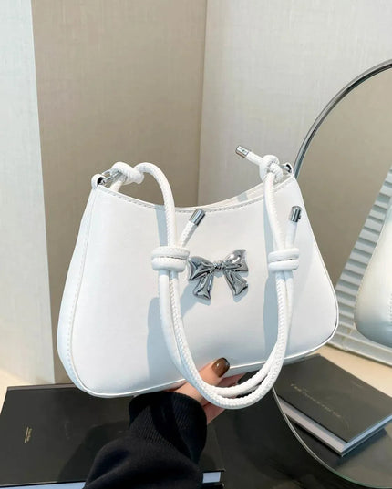 Knotted Strap PU Leather Bow Handbag