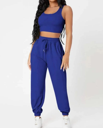 Wide Strap Top and Drawstring Joggers Set - ShopEasier