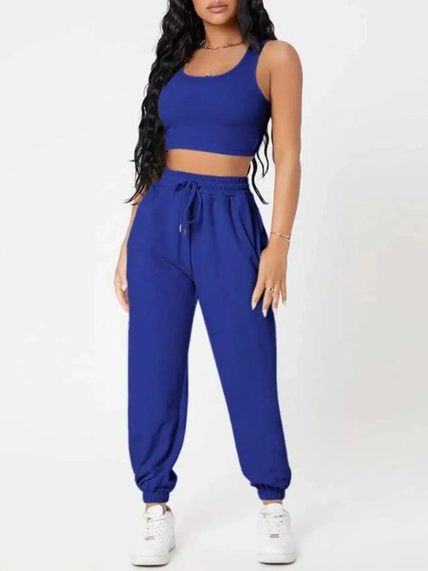 Wide Strap Top and Drawstring Joggers Set - ShopEasier