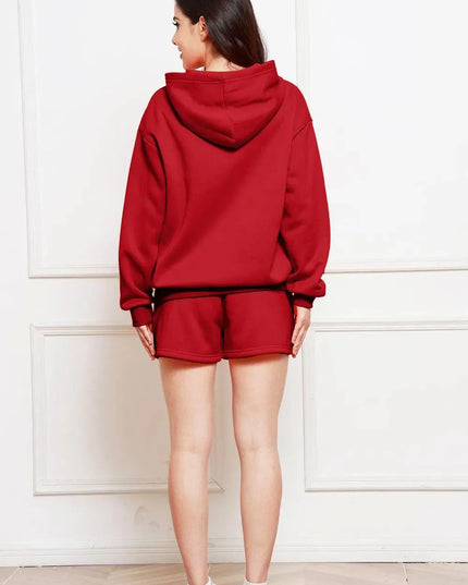 Casual Drop Shoulder Hoodie and Shorts Ensemble